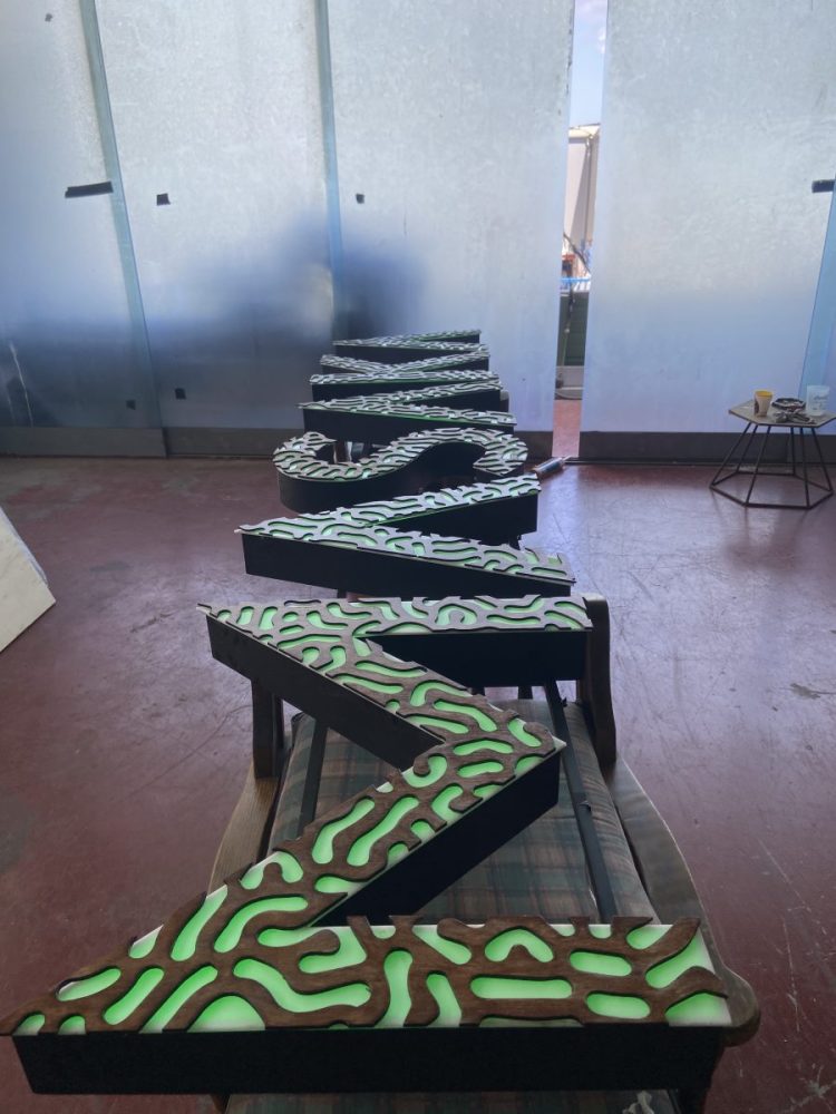 bespoke table brand logo recycled materials ibiza